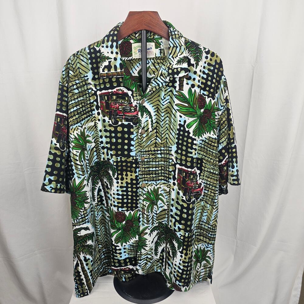Vintage 1990s Reservoir Korean Aloha Shirt XXL Jungle Wagon Print